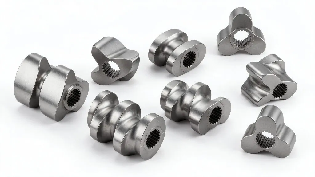 Kneading screw elements — lobed kneading blocks and discs in 30°, 45°, and 60° configurations